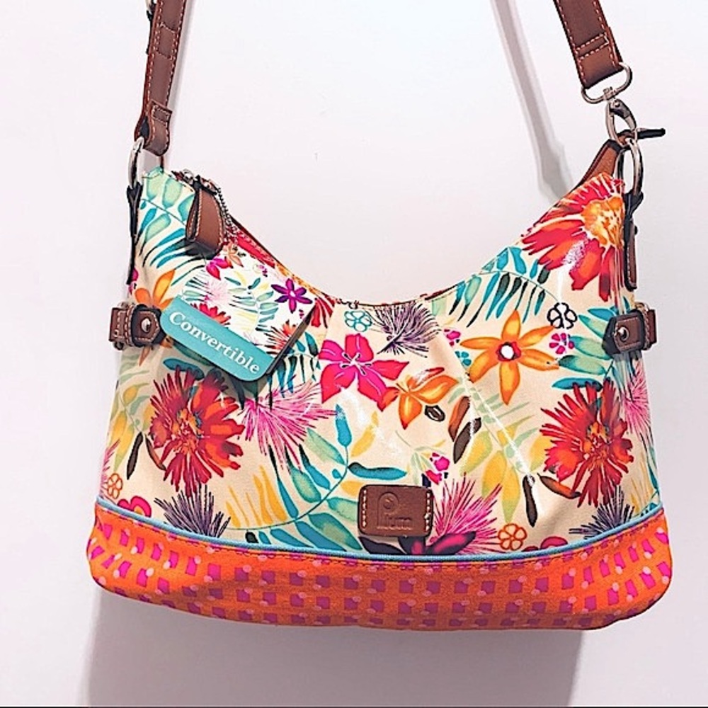 NWT Plum by LaTique Floral Leather Shoulder Bag Purse